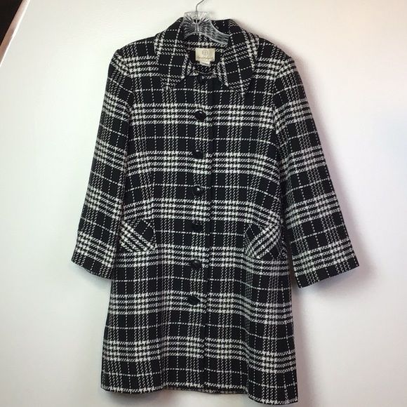 HOT & HOLLYWOOD BLACK/WHITE PLAID PEA COAT - Picture 1 of 8